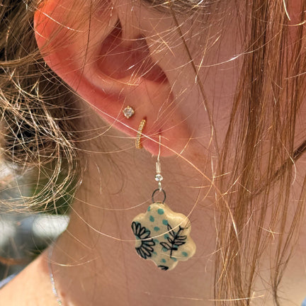 blue dots and black blooms earrings