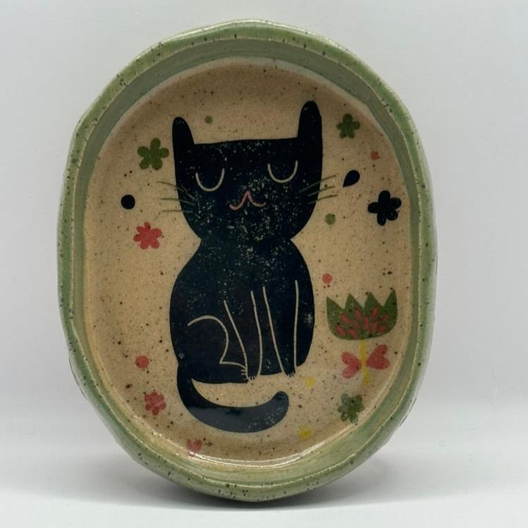 black cat trinket dish