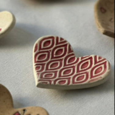 mini heart trinket dish | red pattern