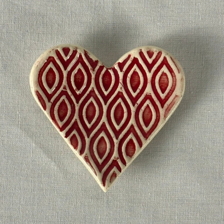 mini heart trinket dish | red pattern