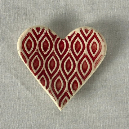 mini heart trinket dish | red pattern