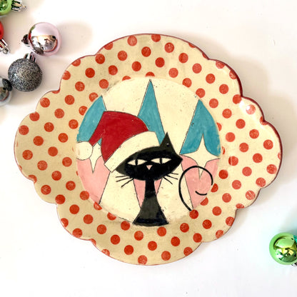 cat santa plate