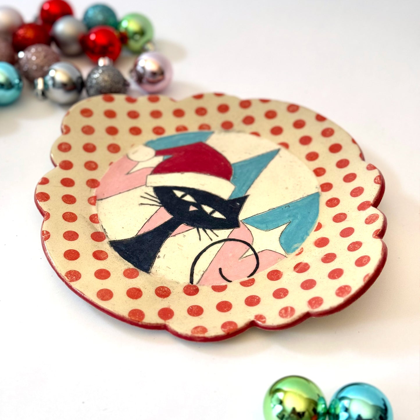 cat santa plate