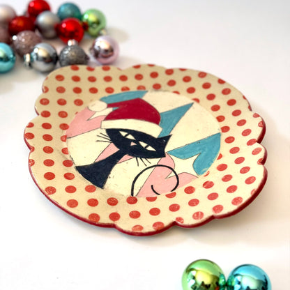 cat santa plate