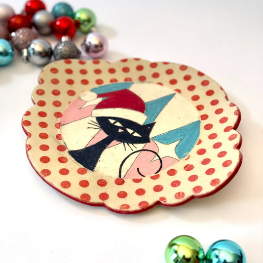 cat santa plate
