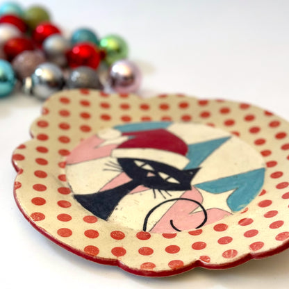 cat santa plate