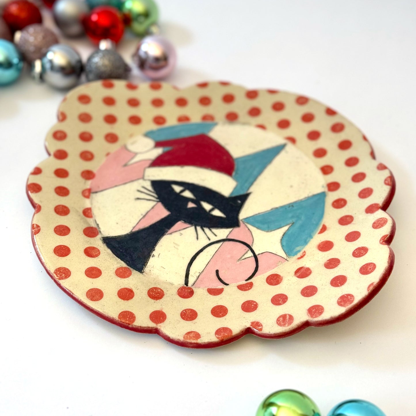 cat santa plate