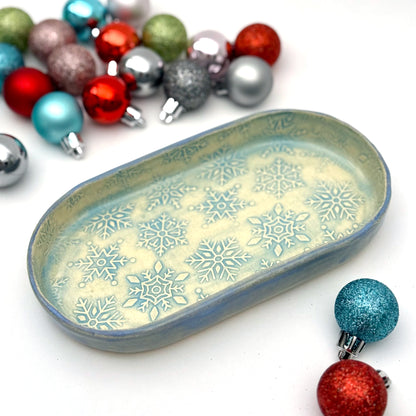 icy snowflake oval trinket tray