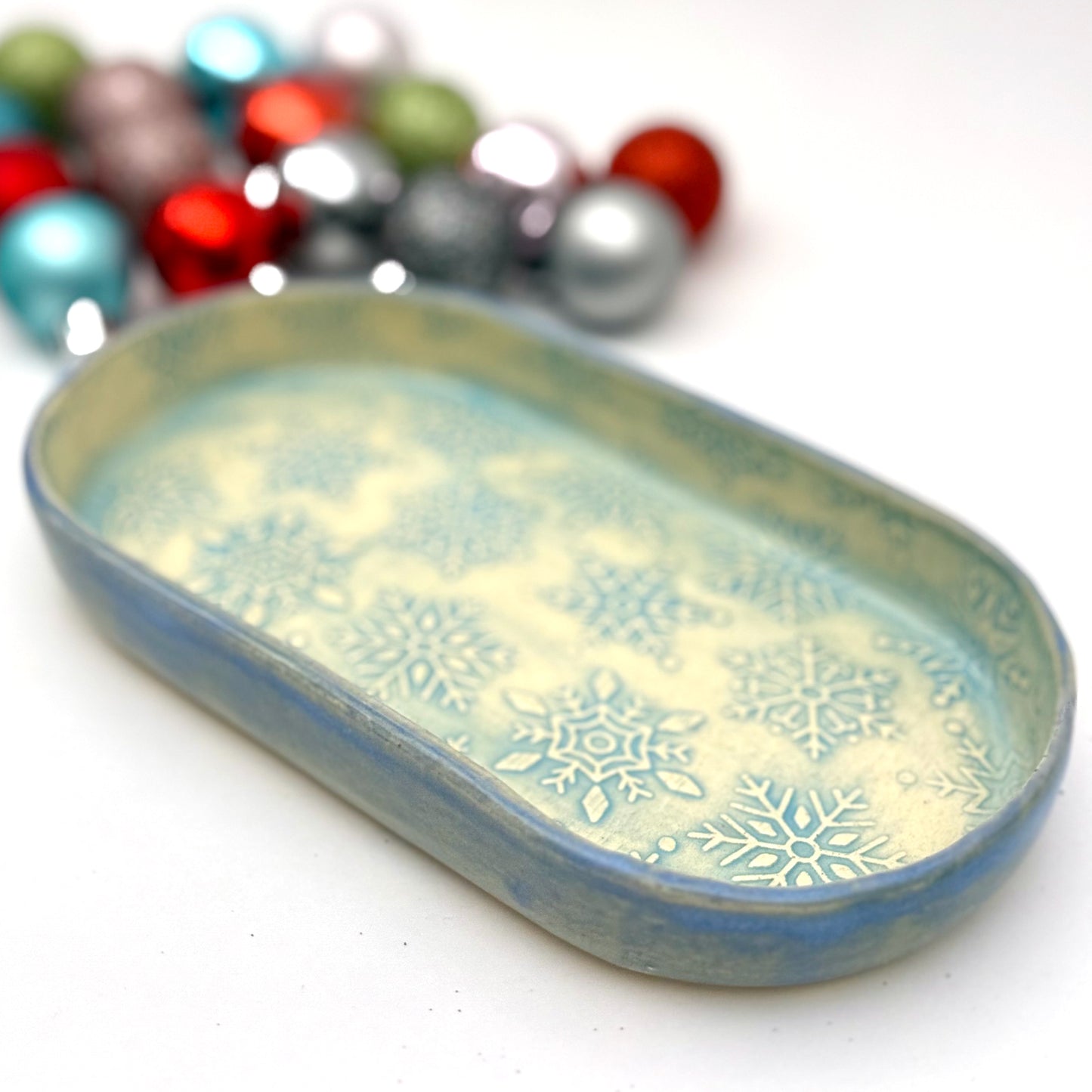 icy snowflake oval trinket tray