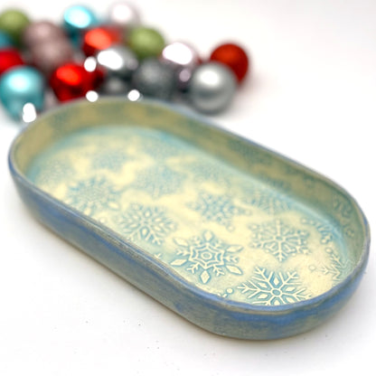 icy snowflake oval trinket tray