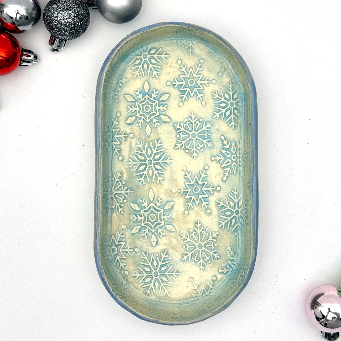 icy snowflake oval trinket tray