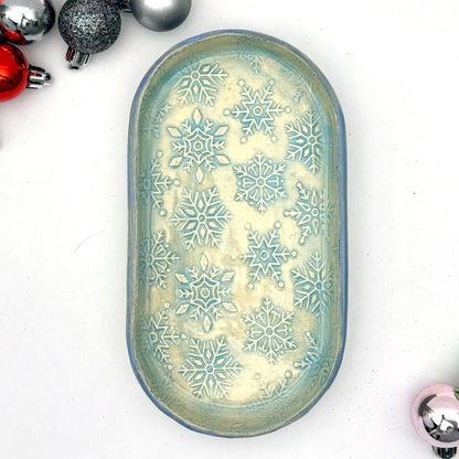 icy snowflake oval trinket tray