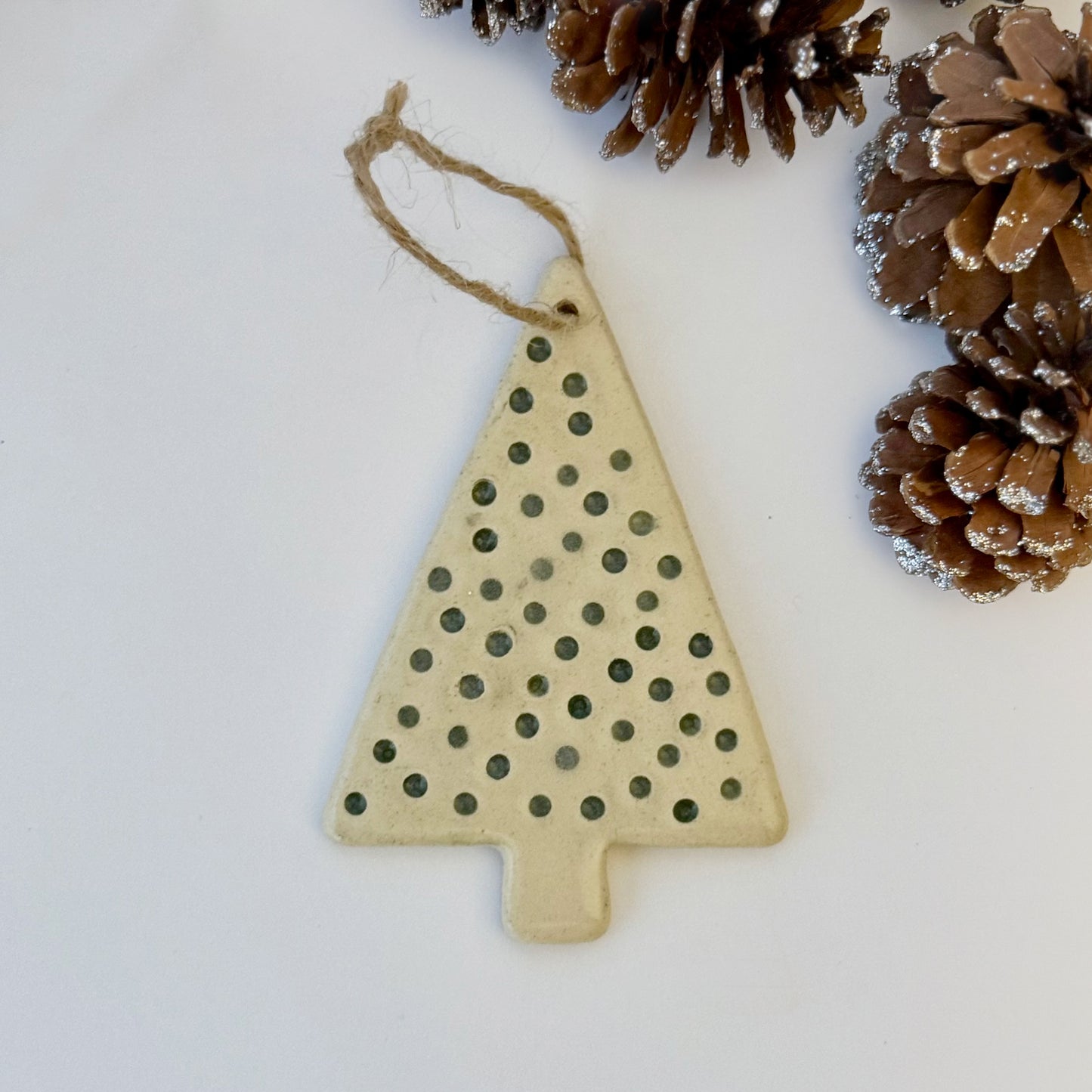 minimalist hand-carved and textured design tree shaped christmas ornament