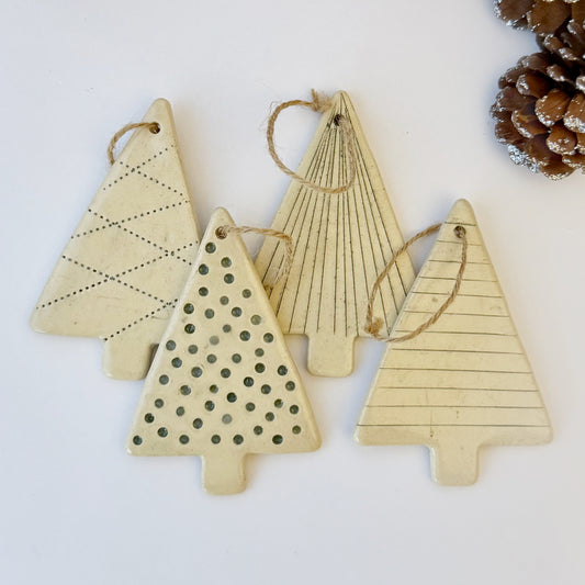 minimalist hand-carved and textured design tree shaped christmas ornaments
